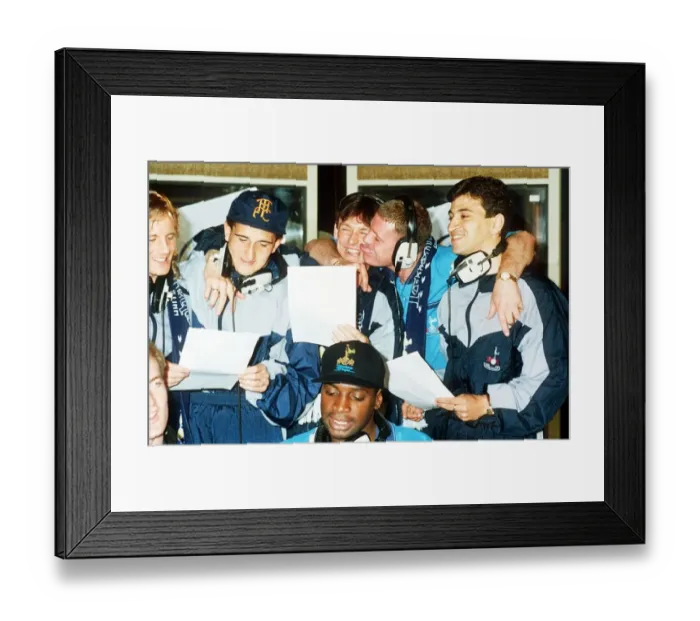 Framed Print : Tottenham Hotspur footballer Paul Gascoigne ficks the face of one of his Spurs team mates
