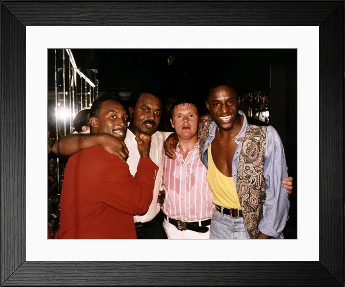 Framed Print : Lazio footballer Paul Gascoigne football photographed at a nightclub with John Fashanu