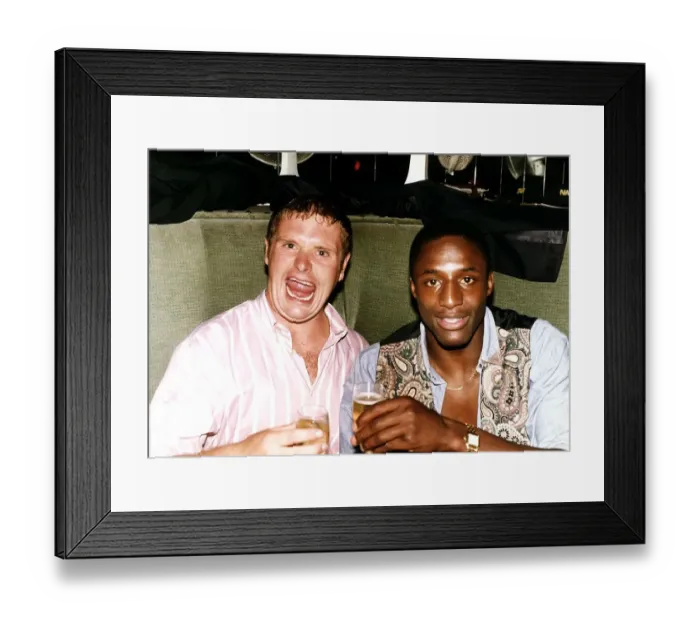 Framed Print : Lazio footballer Paul Gascoigne football photographed at a nightclubwith John Fashanu as
