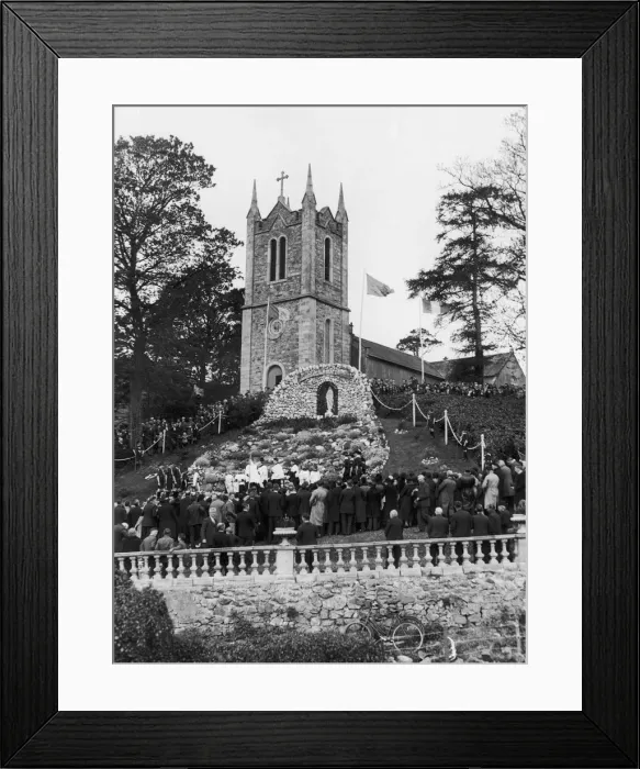 Framed Print : The Rosary being reunited at the foot of the wayside grotto of