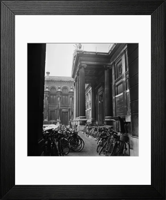 Framed Print : Bicycles parked outside one of the University colleges in Oxford. Circa 1950 Framed Print : Bicycles parked outside one of the University colleges in Oxford. Circa 1950