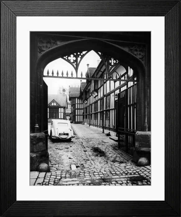 Framed Print : Car parked at Bonds Hospital in Coventry. 3rd March 1937 Framed Print : Car parked at Bonds Hospital in Coventry. 3rd March 1937