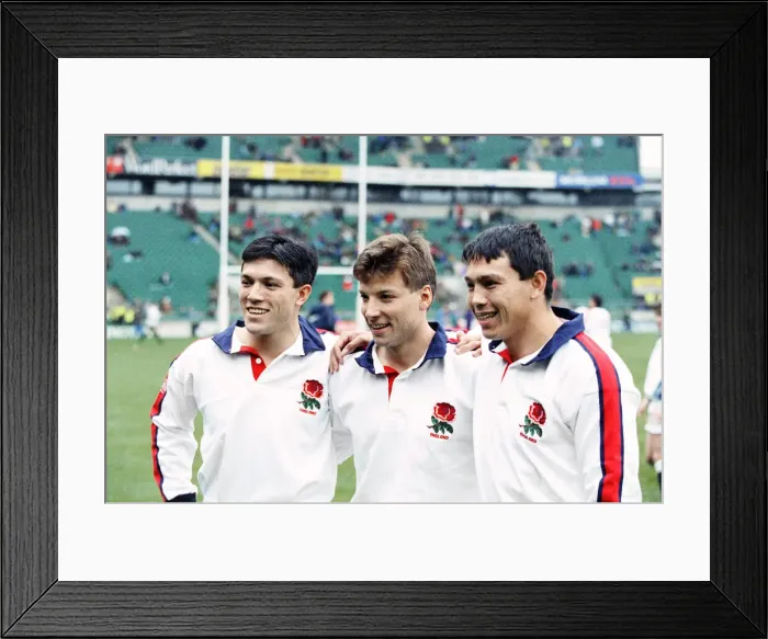 Framed Print : Tony and Rory Underwood pose for the cameras with Rob Andrew (centr