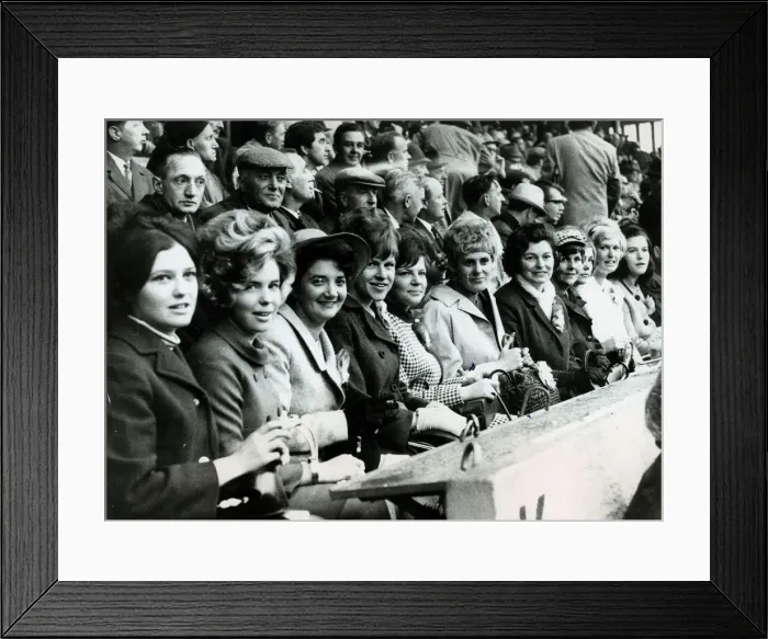 Framed Print : Rangers wives watch match from stand at Ibrox circa 1960 Framed Print : Rangers wives watch match from stand at Ibrox circa 1960