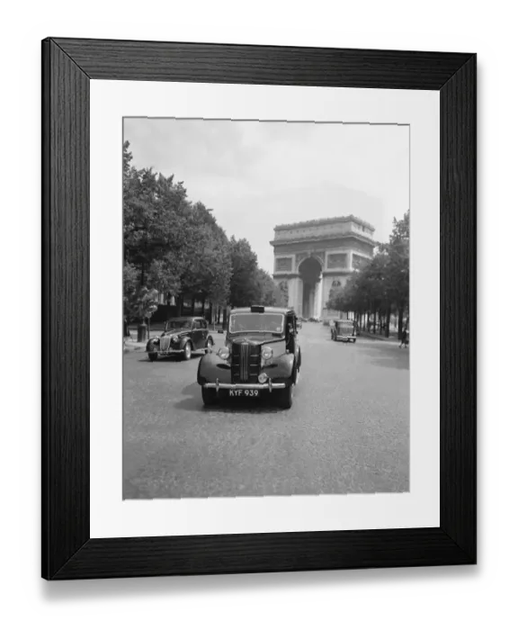Framed Print : A Austin FX3 taxi part of the London to Paris taxi service seen here at the Arc de Framed Print : A Austin FX3 taxi part of the London to Paris taxi service seen here at the Arc de