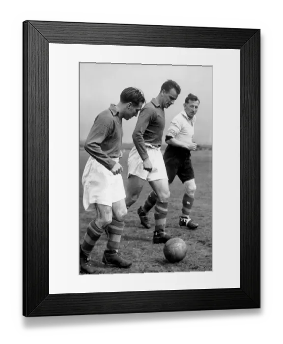 Framed Print : John Charles centre of Leeds United training with two colleagues, 1954 Framed Print : John Charles centre of Leeds United training with two colleagues, 1954