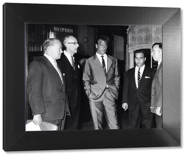 Welsh footballing great John Charles (centre) pictured with officials of Cardiff City
