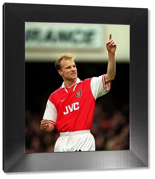 Dennis Bergkamp Arsenal Player celebrates April 1998 celebrating after scoring a
