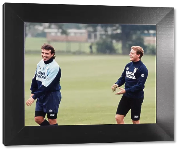 Lazio footballer Paul Gascoigne with teammate Roberto Cravero during a team training