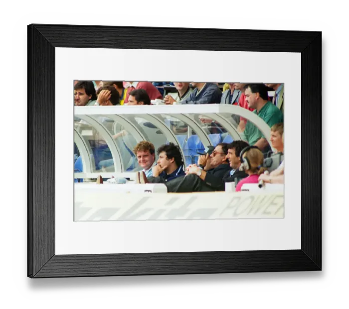 Framed Print : Lazio footballer Paul Gascoigne on the bench along with his manager Dino Zoff (right Framed Print : Lazio footballer Paul Gascoigne on the bench along with his manager Dino Zoff (right