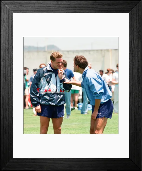 Framed Print : 1990 World Cup Finals in Italy. England teammates Paul Gascoigne Framed Print : 1990 World Cup Finals in Italy. England teammates Paul Gascoigne