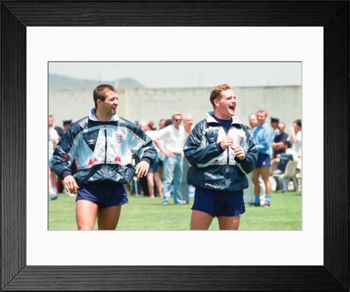 Framed Print : 1990 World Cup Finals in Italy. England teammates Steve Bull (left Framed Print : 1990 World Cup Finals in Italy. England teammates Steve Bull (left