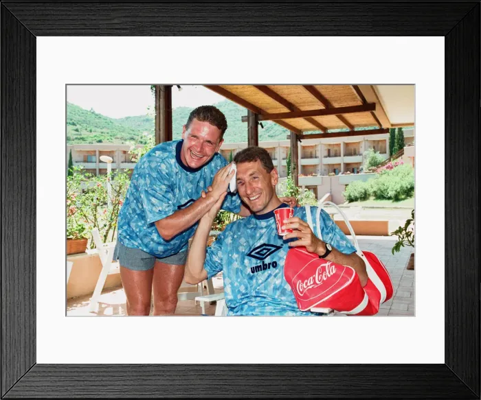 Framed Print : 1990 World Cup Finals in Italy. England footballers Paul Gascoigne (left Framed Print : 1990 World Cup Finals in Italy. England footballers Paul Gascoigne (left