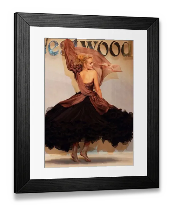 Framed Print : Jerry Hall wife of singer Mick Jagger models an outfit designed by Vivienne Westwood