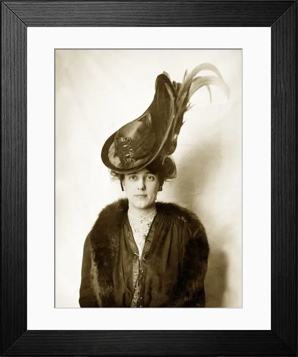 Framed Print : Edwardian mannequin models a Skyscraper hat Clothing Women Feather