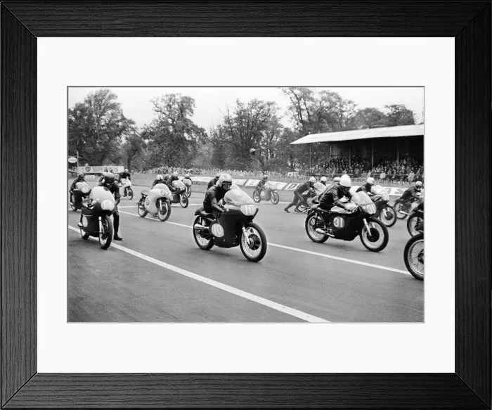 Framed Print : Motor Cycle Racing at oulton Park. Bikes ready at the start of the race Framed Print : Motor Cycle Racing at oulton Park. Bikes ready at the start of the race
