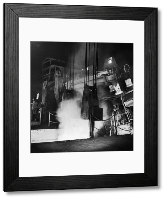 Framed Print : Tapping molten steel from a 30 ton electric arc furnace at the English Steel Corporation Framed Print : Tapping molten steel from a 30 ton electric arc furnace at the English Steel Corporation