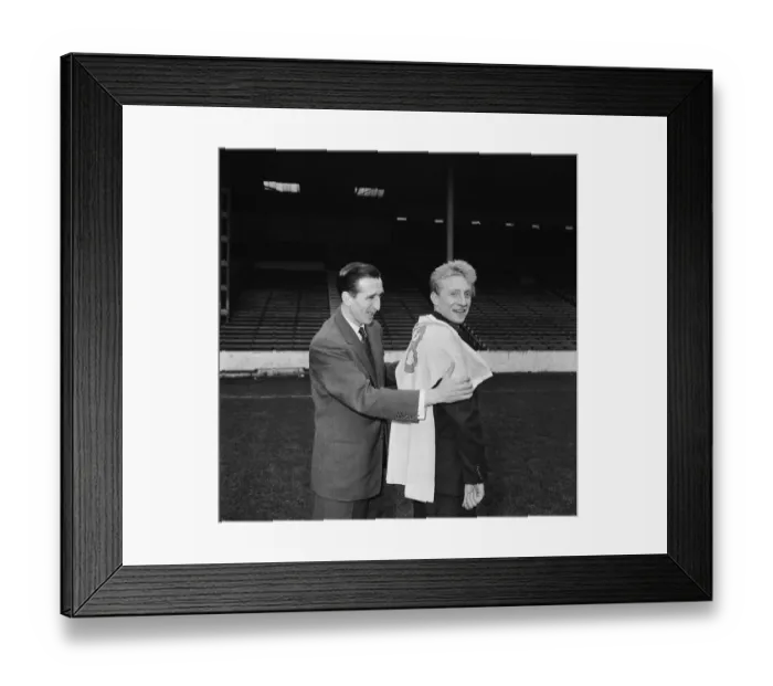 Framed Print : Manchester City new signing Denis Law with Ken Barnes trying his new shirt for size Framed Print : Manchester City new signing Denis Law with Ken Barnes trying his new shirt for size