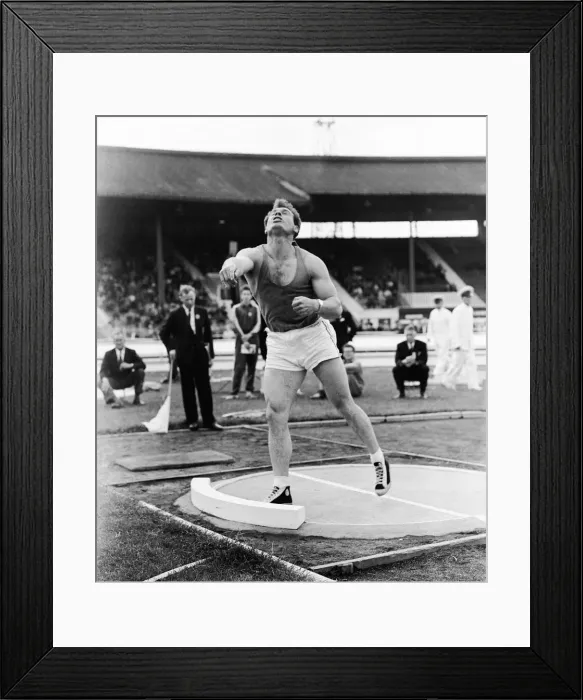 Framed Print : aA Athletics meeting at White City. Arthur Rowe in action during the shotput event Framed Print : aA Athletics meeting at White City. Arthur Rowe in action during the shotput event