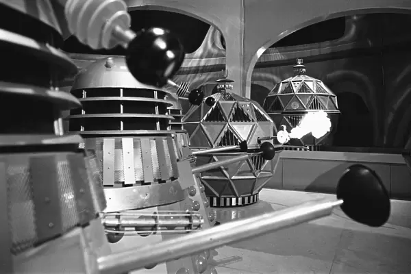 A scene from the Dr Who tv series, the story is called 'The Chase'