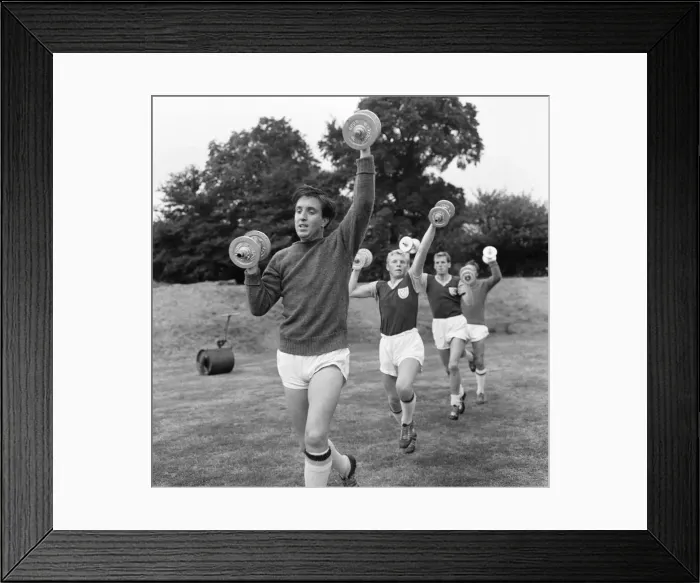 Framed Print : West Ham training, John Bond leading the way. 11th August 1958 Framed Print : West Ham training, John Bond leading the way. 11th August 1958