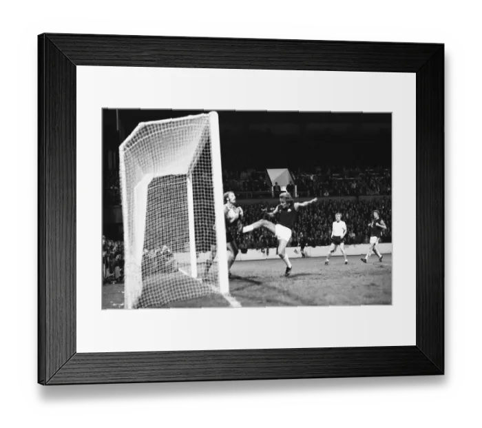 Framed Print : European Cup Winners Cup. West Ham v Reipas Lahden Pat Holland tries to force one Framed Print : European Cup Winners Cup. West Ham v Reipas Lahden Pat Holland tries to force one