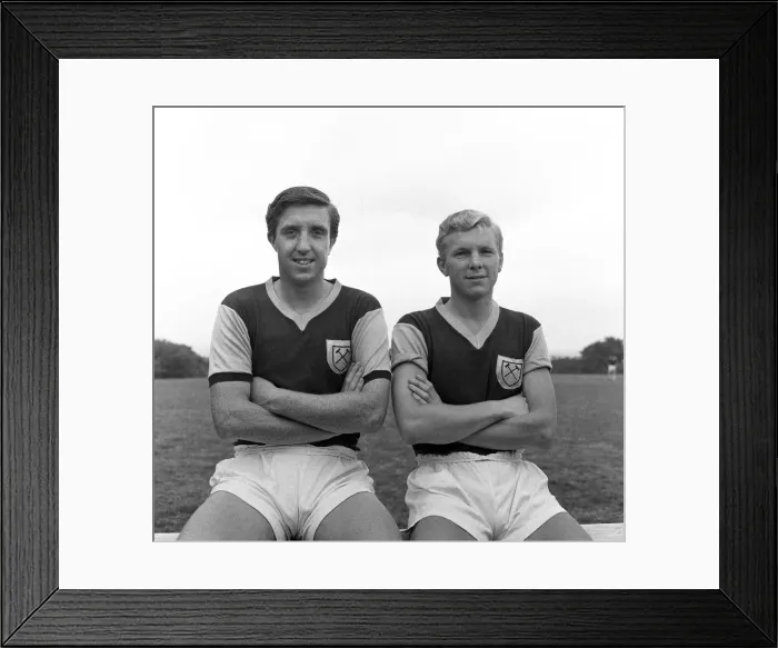 Framed Print : West Ham training and portraits. John Bond and Bobby Moore 11th August 1958 Framed Print : West Ham training and portraits. John Bond and Bobby Moore 11th August 1958