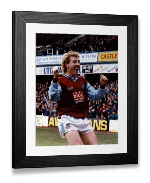 Framed Print : Frank McAvennie Footballer celebrating scoring for West Ham United football club Framed Print : Frank McAvennie Footballer celebrating scoring for West Ham United football club