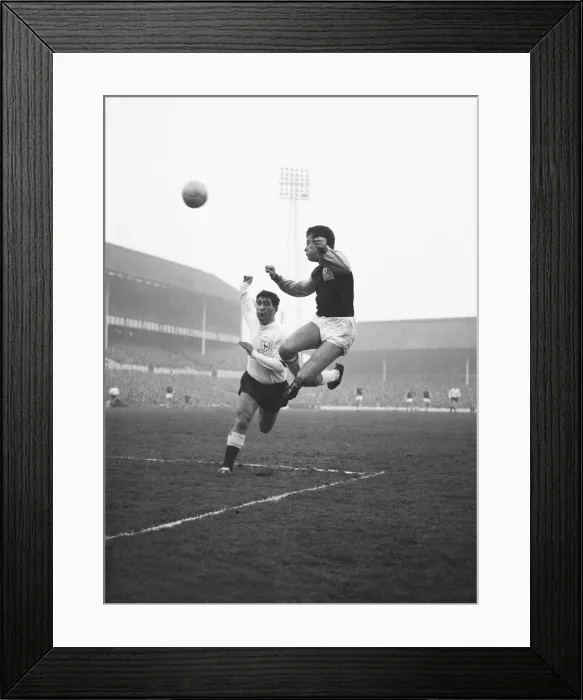 Framed Print : Division One West Ham 4 v. Tottenham Hotspur 4. Tony Scott of West Ham heads Framed Print : Division One West Ham 4 v. Tottenham Hotspur 4. Tony Scott of West Ham heads
