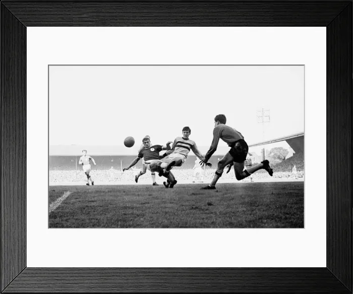 Framed Print : Division One. Liverpool 1 v West Ham 2 Liverpool forward Roger Hunt has his shot Framed Print : Division One. Liverpool 1 v West Ham 2 Liverpool forward Roger Hunt has his shot