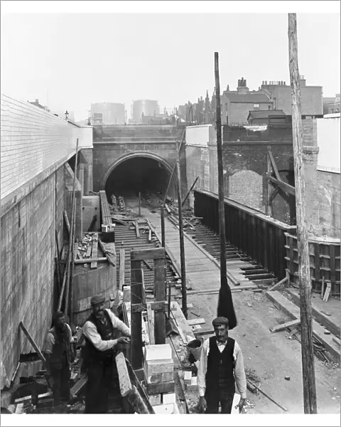 Workmen seen here on the approaches of the Rotherhithe Tunnel in 1907