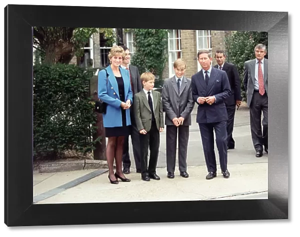 Prince William (third left) poses at a photocall with his mother Diana, Princess of Wales