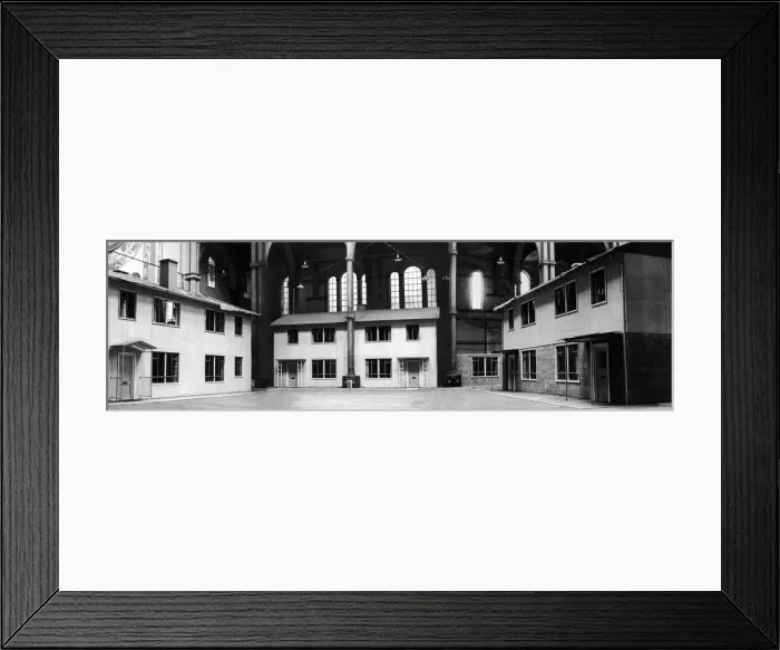 Framed Print : Secret View of new houses in Alexandra Palace. Two types of prefabricated houses have Framed Print : Secret View of new houses in Alexandra Palace. Two types of prefabricated houses have
