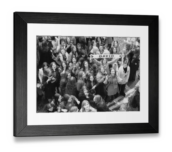 Framed Print : David Cassidy fans mass outside the Radio Luxemborg building in Hertford Street bringing