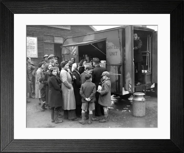 Framed Print : People gather around the mobile canteen van situated at the Salvation Army in Coventry
