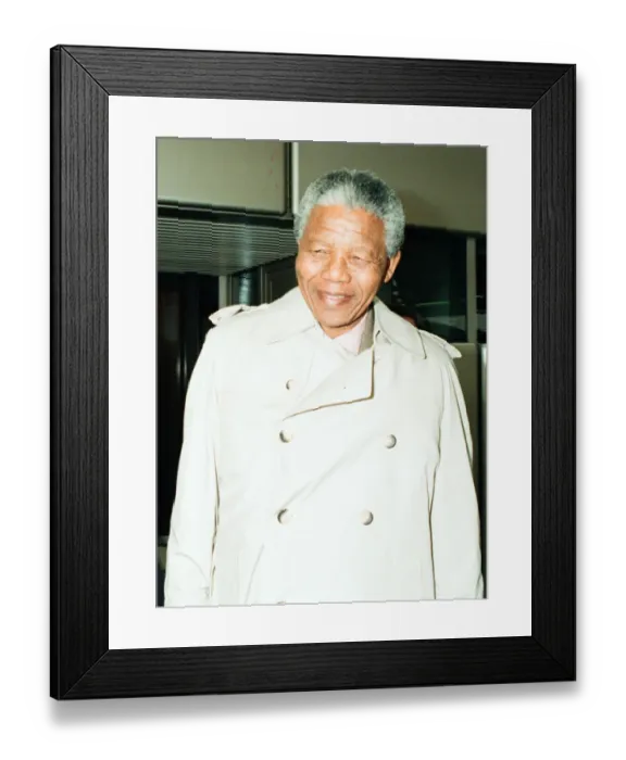 Framed Print : African Congress Leader Nelson Mandela seen here arriving at Heathrow Airport for a