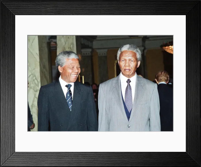 Framed Print : African National Congress leader Nelson Mandela seen here posing beside his wax work Framed Print : African National Congress leader Nelson Mandela seen here posing beside his wax work