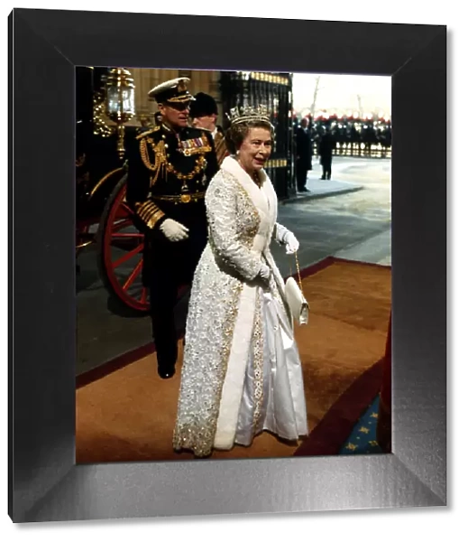 Her Majesty Queen Elizabeth arrives for the State Opening of Parliament with her husband