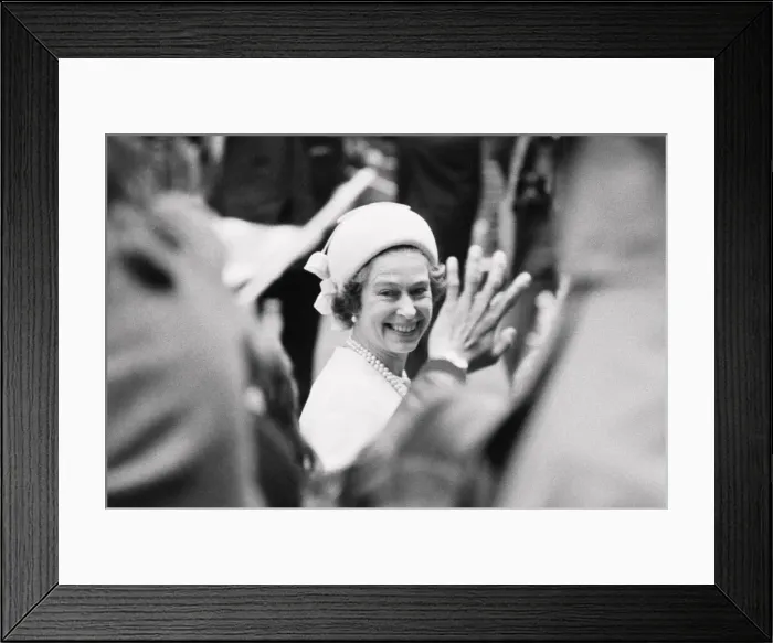 Framed Print : Her Majesty Queen Elizabeth II is greeted by enthusiastic crowds on her walk about in Framed Print : Her Majesty Queen Elizabeth II is greeted by enthusiastic crowds on her walk about in