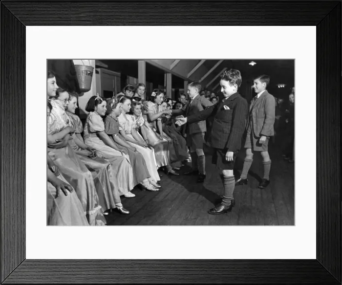 Framed Print : Getting partners at Balloon Dancing at Children Camp, near Hindhead, Surrey. May 1941 Framed Print : Getting partners at Balloon Dancing at Children Camp, near Hindhead, Surrey. May 1941