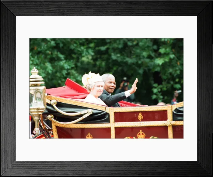 Framed Print : HRH Queen Elizabeth II with South African President Nelson Mandela seen here in the state