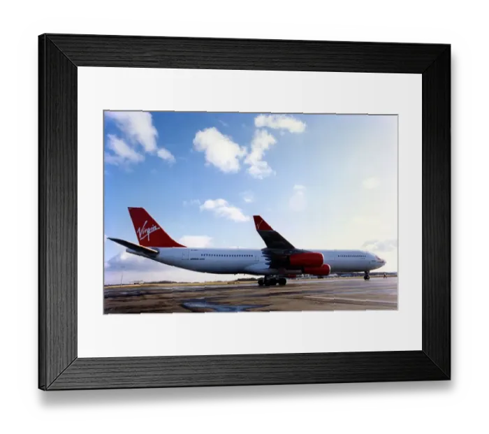Framed Print : A Virgin Atlantic Airbus A340 aircraft at Newcastle Airport, November 1997