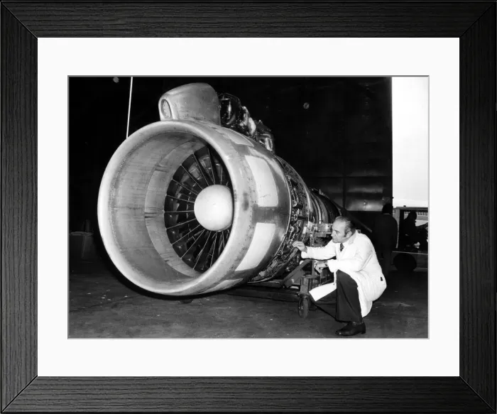 Framed Print : A Boeing 707 engine receiving routine maintenance at Gatwick Airport