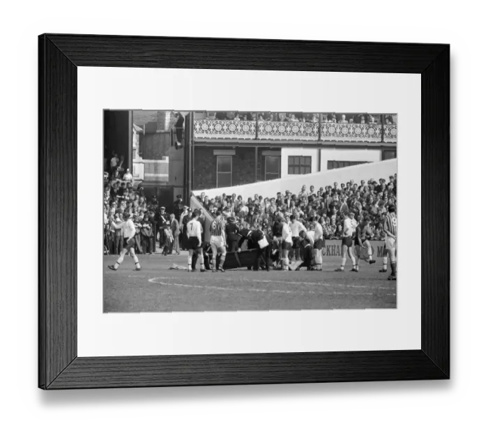 Framed Print : Fulham 1 v. Stoke 1. 1966 League campaign Players cluster around George Cohen