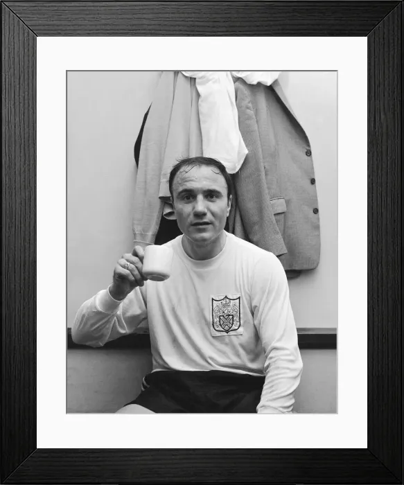 Framed Print : Fulham Reserves v. Metropolitan Police at Imber Court. George Cohen having a cup of Framed Print : Fulham Reserves v. Metropolitan Police at Imber Court. George Cohen having a cup of