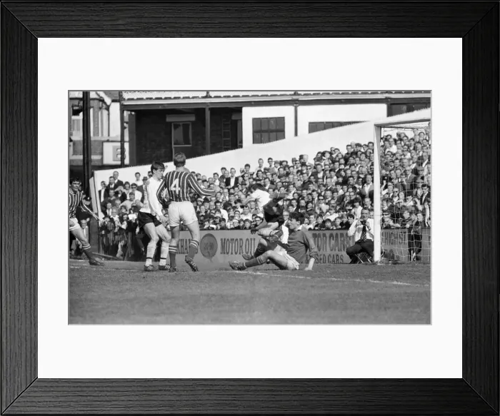 Framed Print : Fulham 1 v. Stoke 1. 1966 League campaign 2nd May 1966 Stoke goalkeeper Framed Print : Fulham 1 v. Stoke 1. 1966 League campaign 2nd May 1966 Stoke goalkeeper