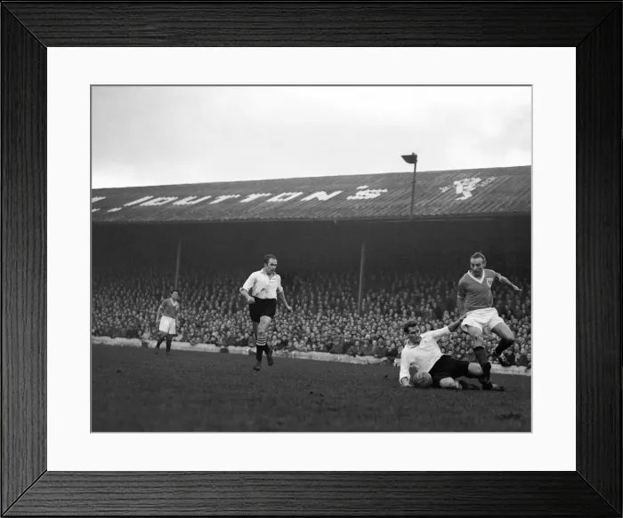 Framed Print : Blackpool 6 v. Fulham 2. Stanley Matthews jumps over Roy Bentley of Fulham Framed Print : Blackpool 6 v. Fulham 2. Stanley Matthews jumps over Roy Bentley of Fulham