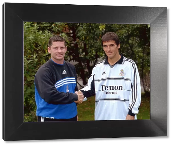 Paul Bracewell Fulham Manager with new player Karl Heinz Riedle September 1999