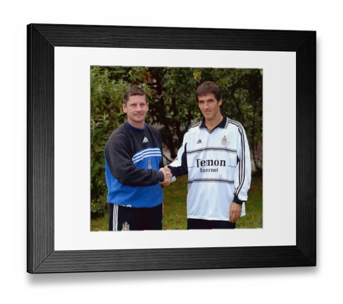 Framed Print : Paul Bracewell Fulham Manager with new player Karl Heinz Riedle September 1999 Framed Print : Paul Bracewell Fulham Manager with new player Karl Heinz Riedle September 1999