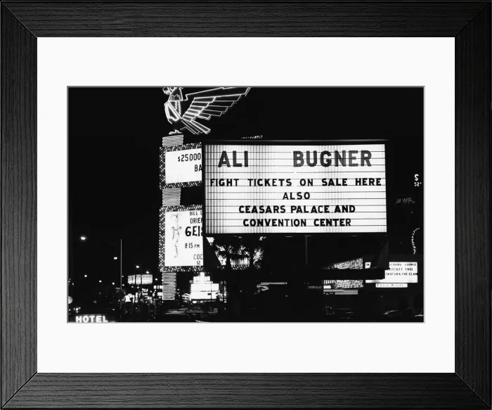 Framed Print : Neon sign on the strip in Las Vegas advertising the Muhammad Ali